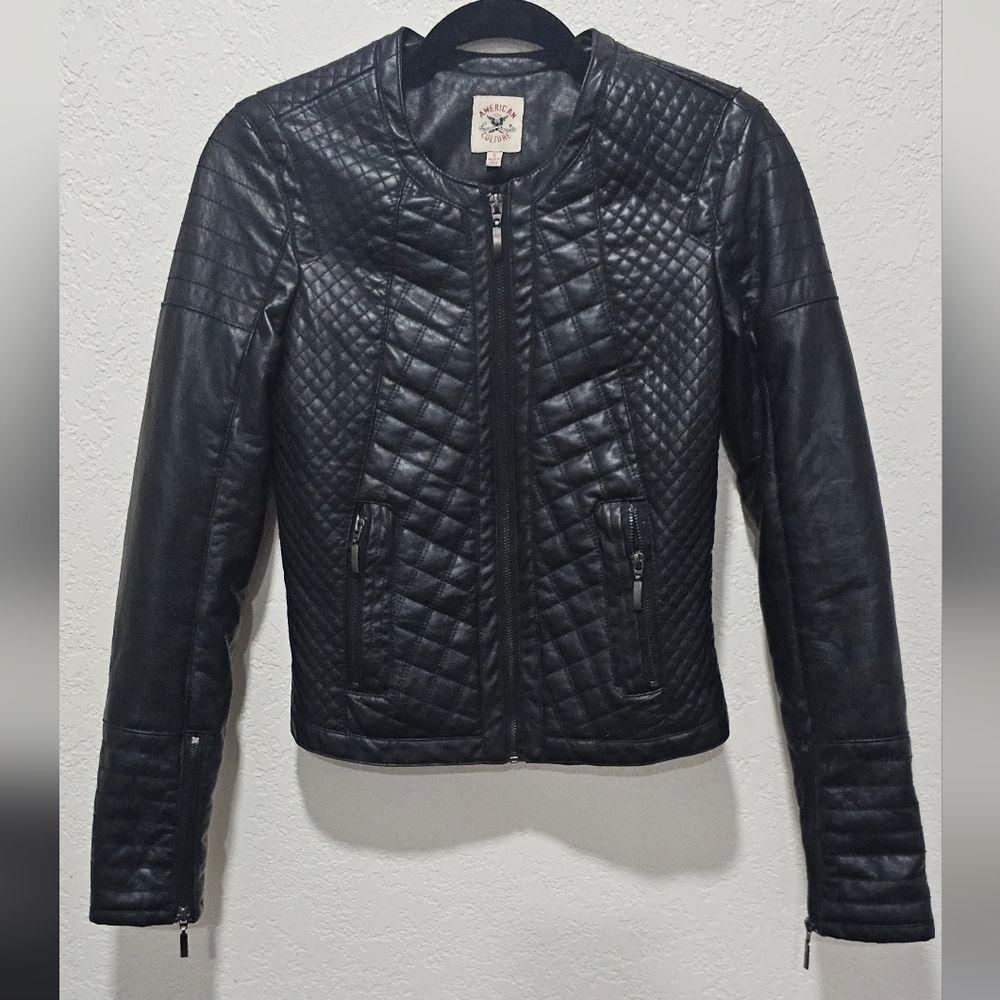 Faux Leather Jacket Black Moto  Coat Biker Cyberpunk